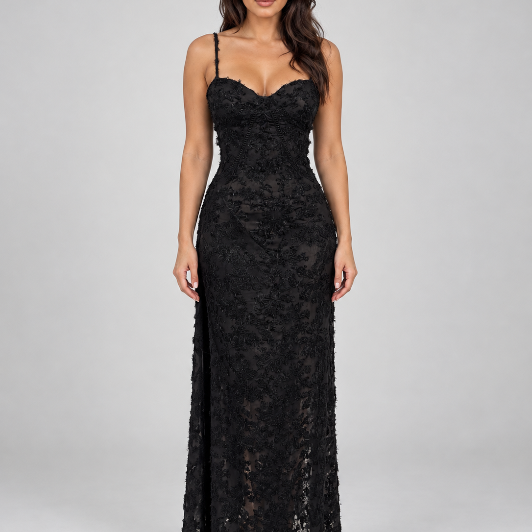 Abito Lungo Donna in Pizzo Floreale Corsetto da Cerimonia