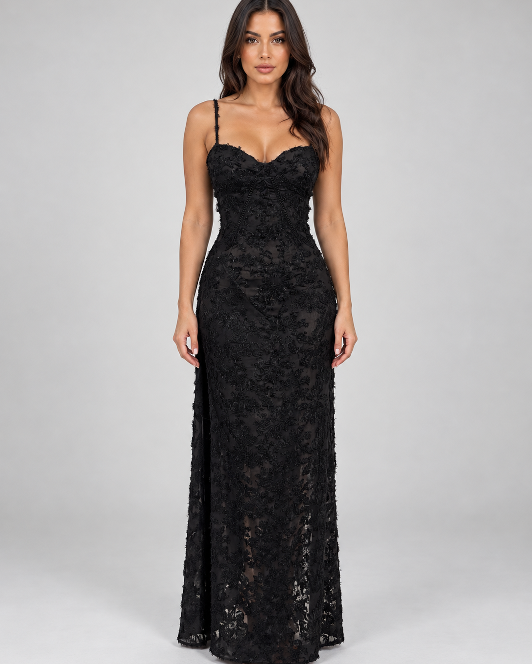 Abito Lungo Donna in Pizzo Floreale Corsetto da Cerimonia