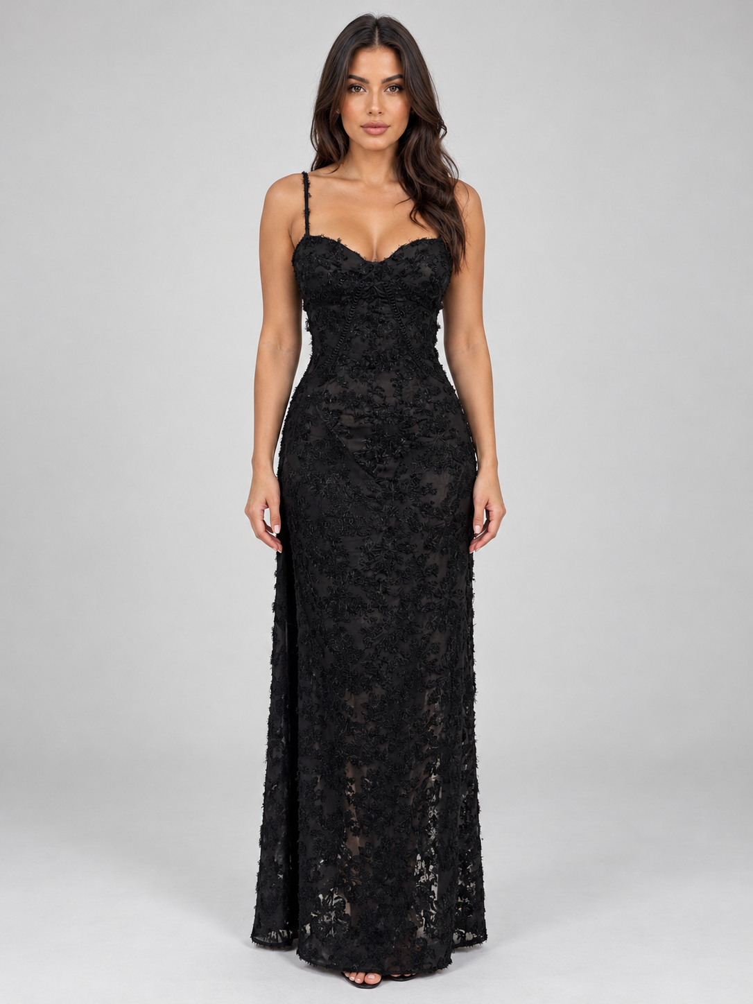 Abito Lungo Donna in Pizzo Floreale Corsetto da Cerimonia