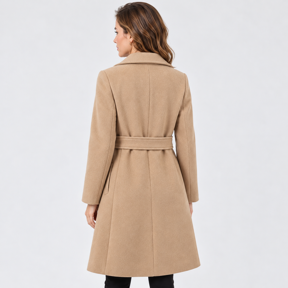 Cappotto Donna Lungo in Lana Aderente con Cintura Revers Raffinato