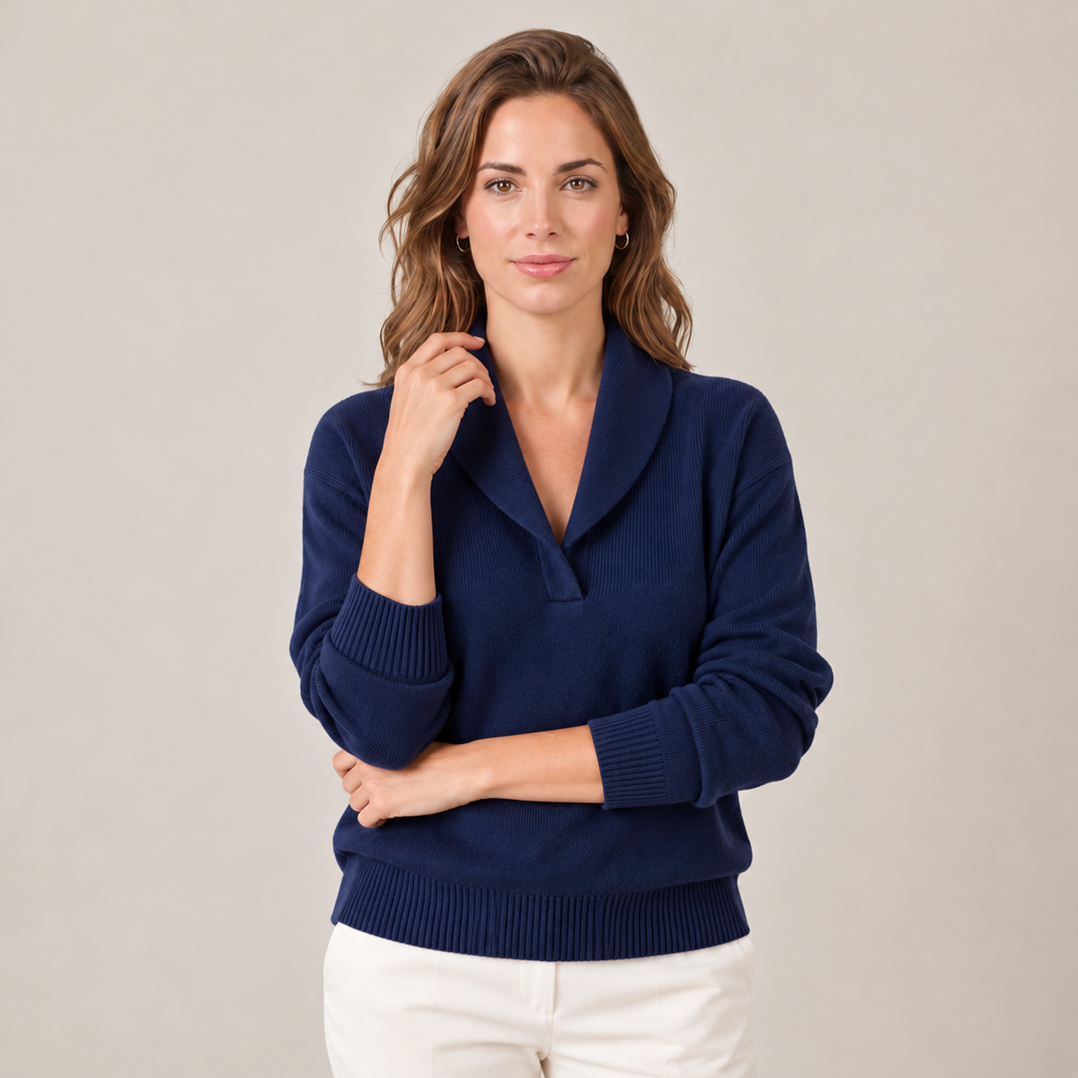 Maglione Donna Morbido con Collo a Scialle Maniche Lunghe
