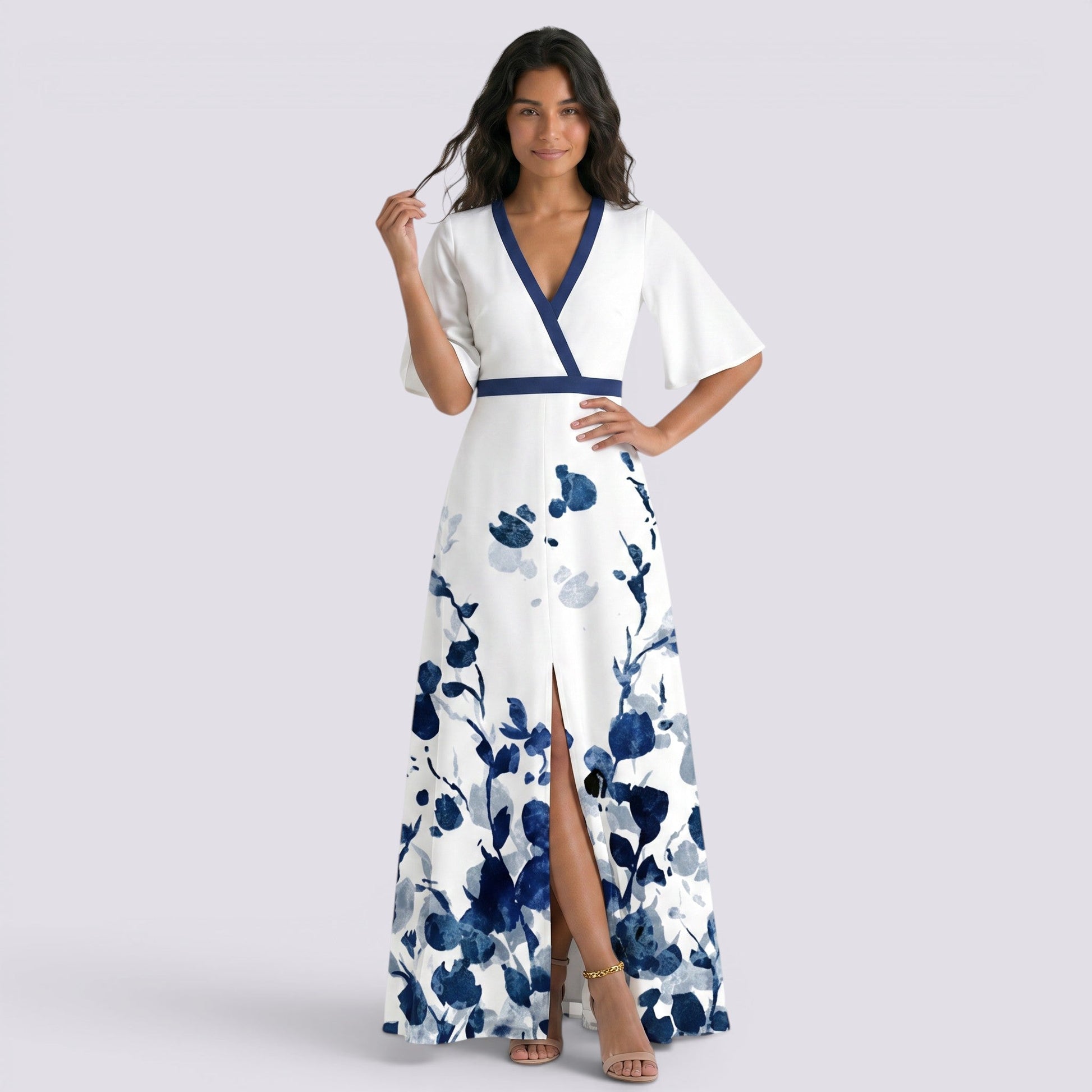 Abito Lungo Donna Maxi Stampato Boho Estivo Scollo a V