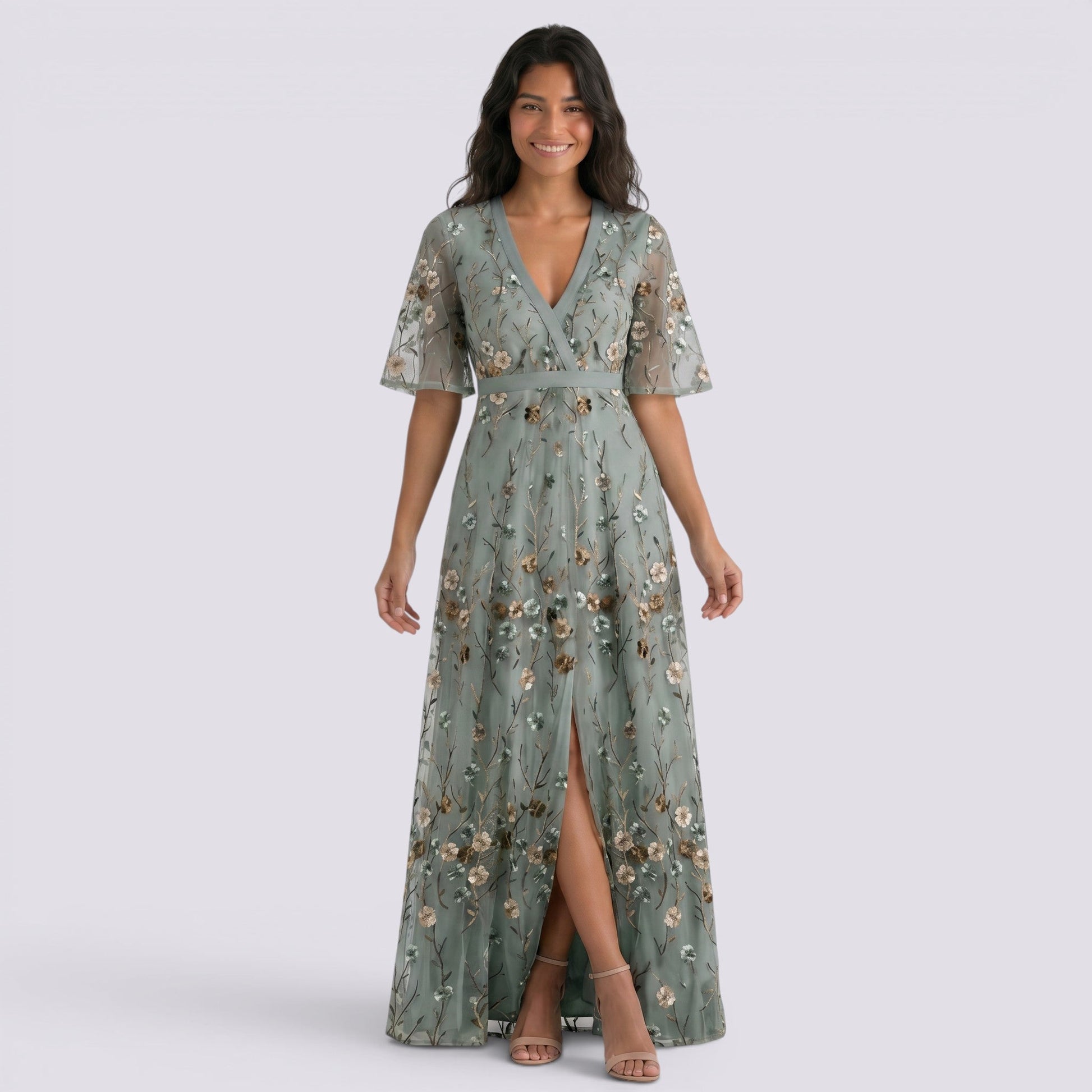 Abito Lungo Donna Maxi Stampato Boho Estivo Scollo a V