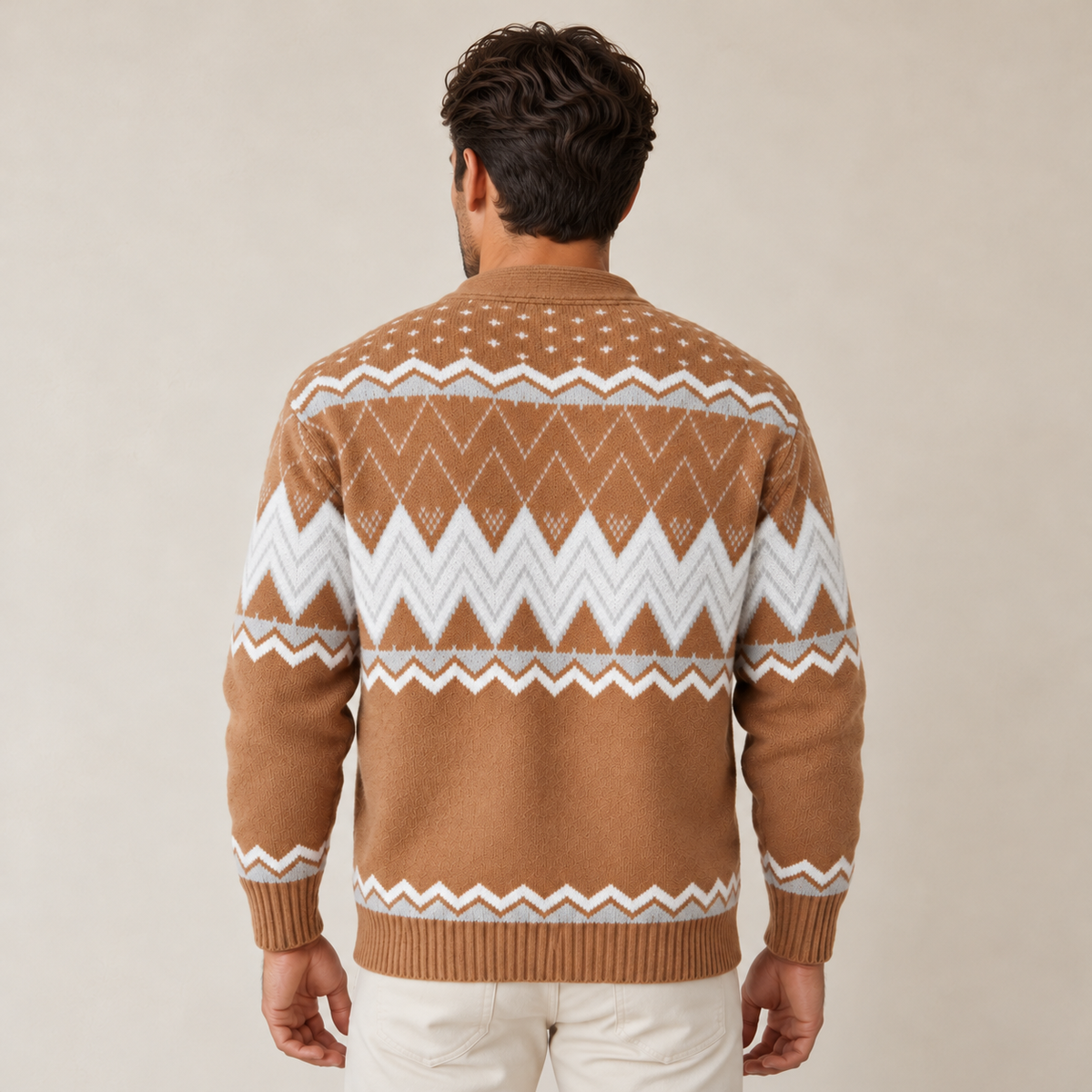 Cardigan Uomo Fantasia con Collo a Scialle in Maglia Elegante