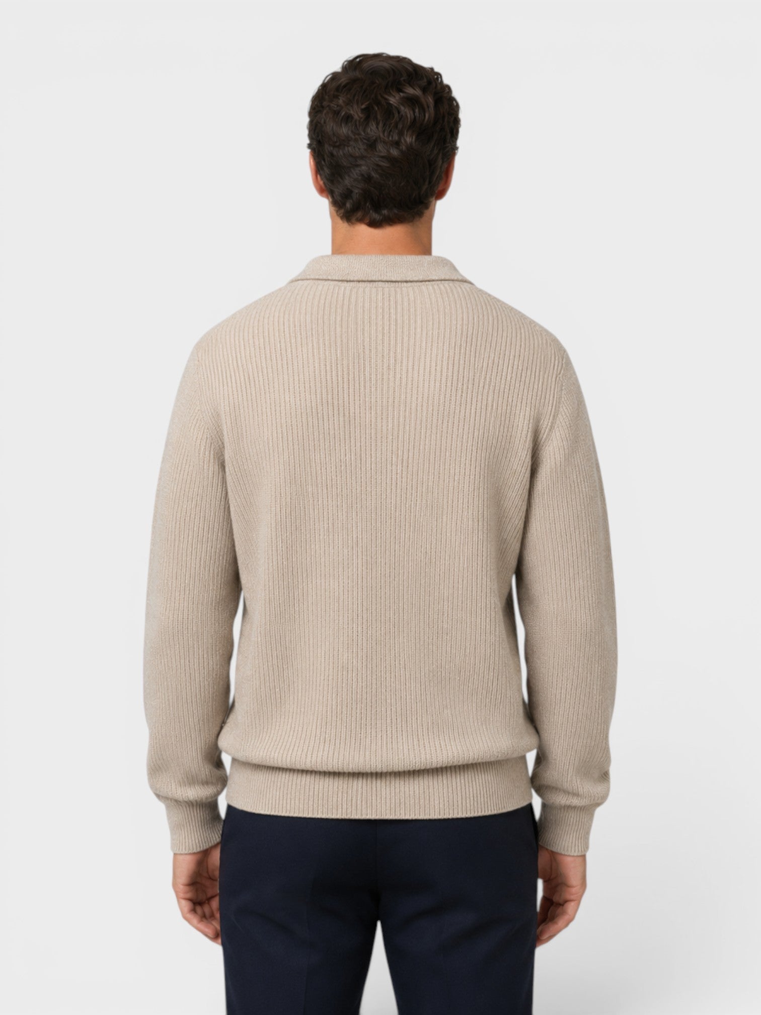 Maglione Polo Uomo in Maglia a Coste Maniche Lunghe