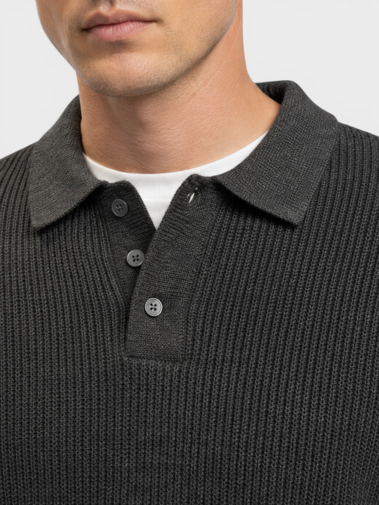 Maglione Polo Uomo in Maglia a Coste Maniche Lunghe