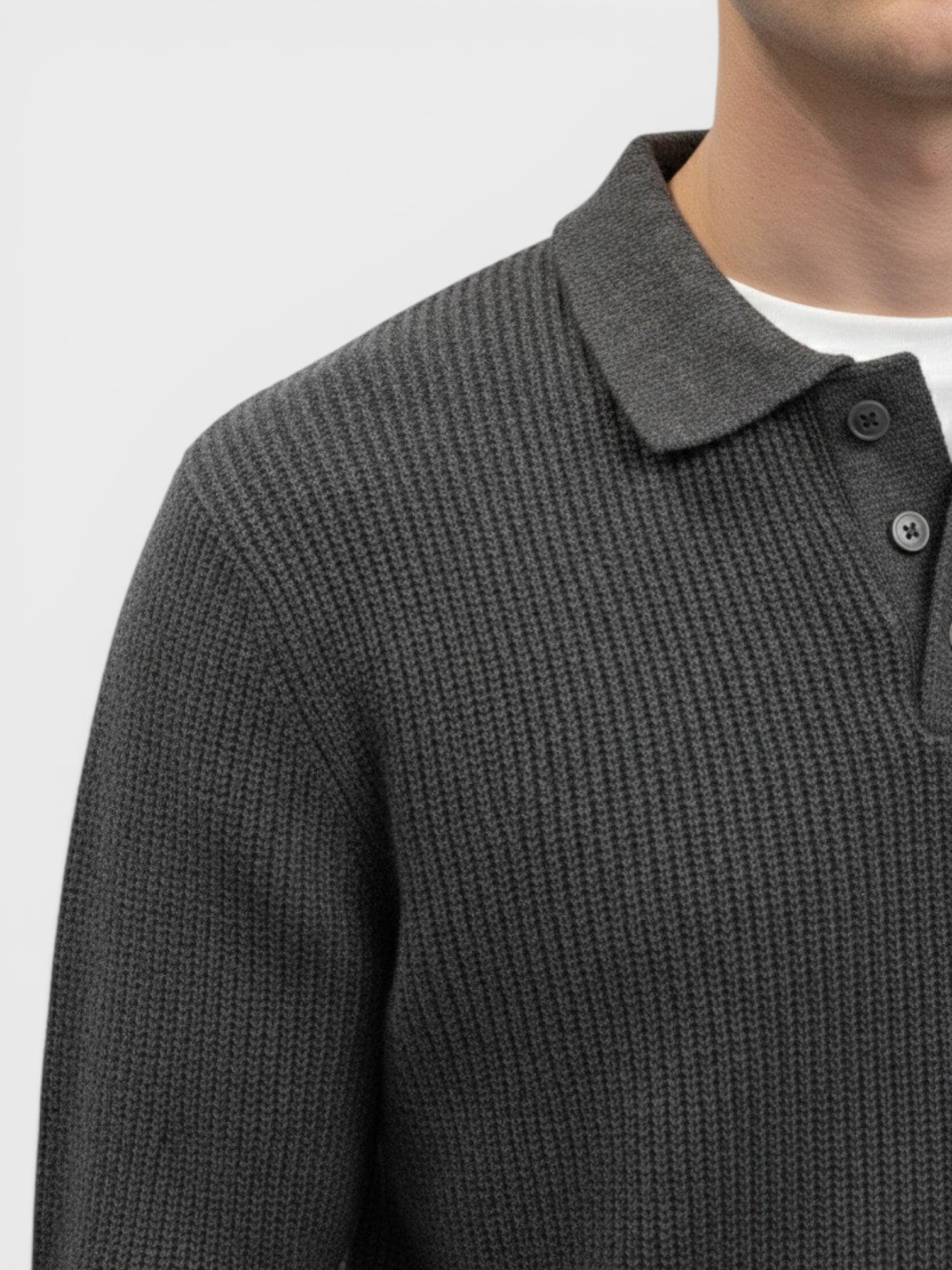 Maglione Polo Uomo in Maglia a Coste Maniche Lunghe