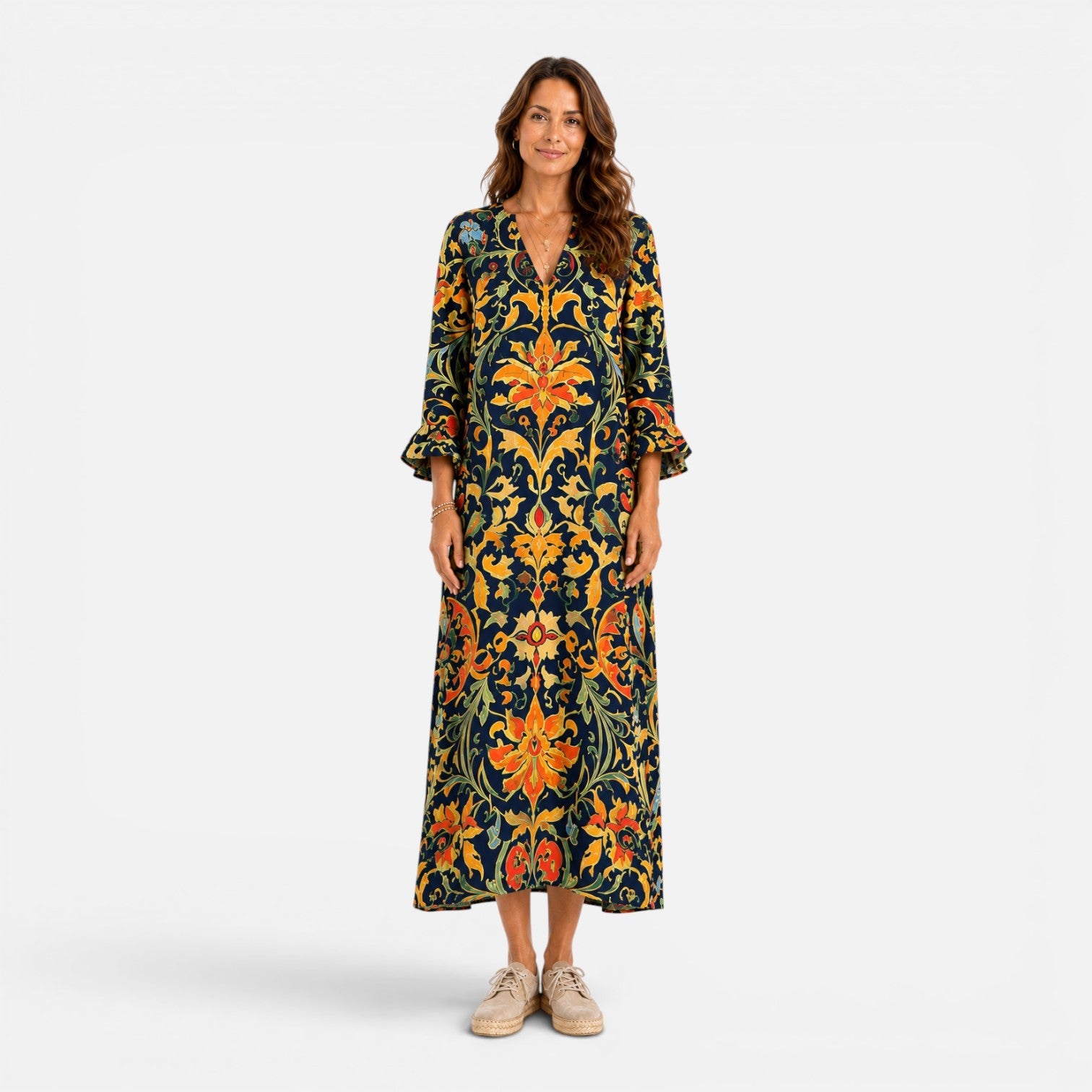 Abito Lungo Donna Floreale Boho Scollo a V