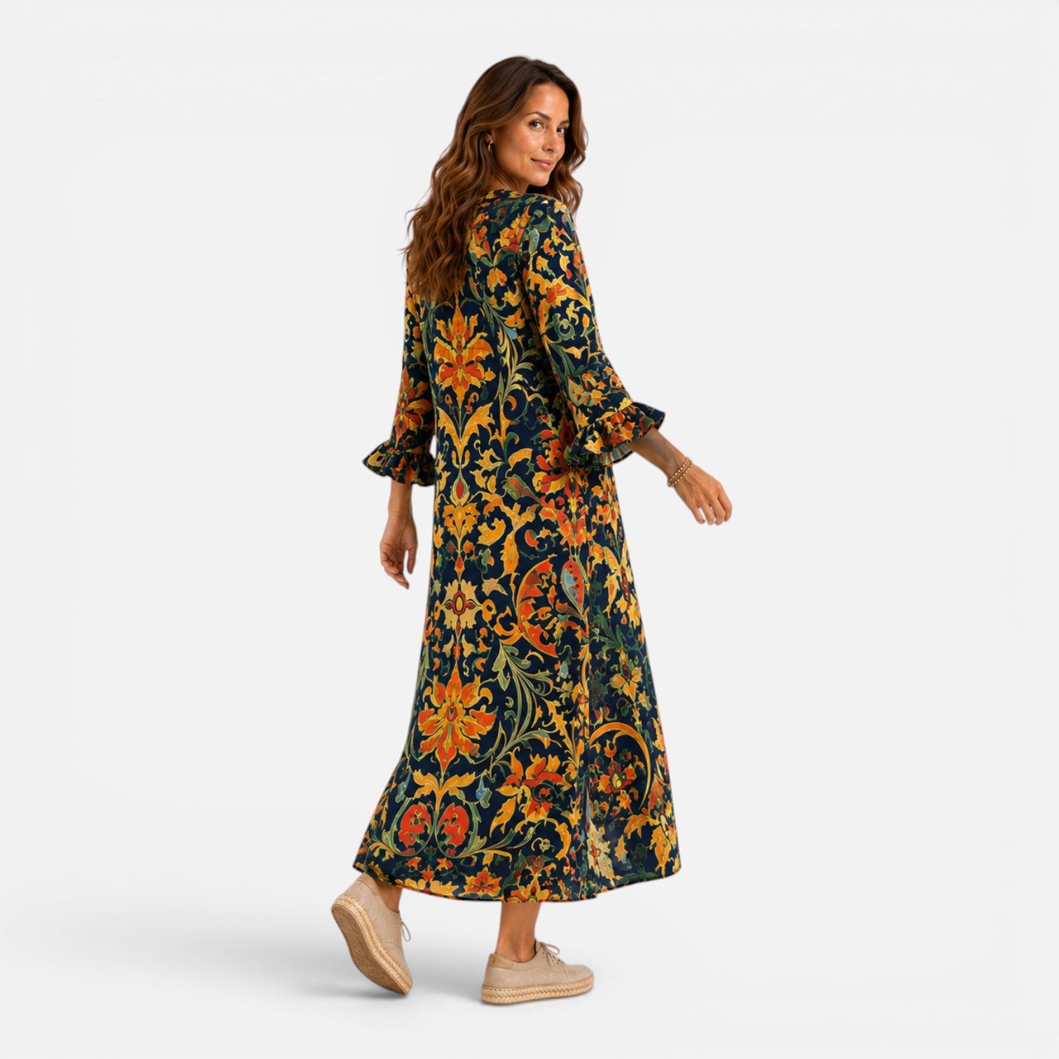 Abito Lungo Donna Floreale Boho Scollo a V