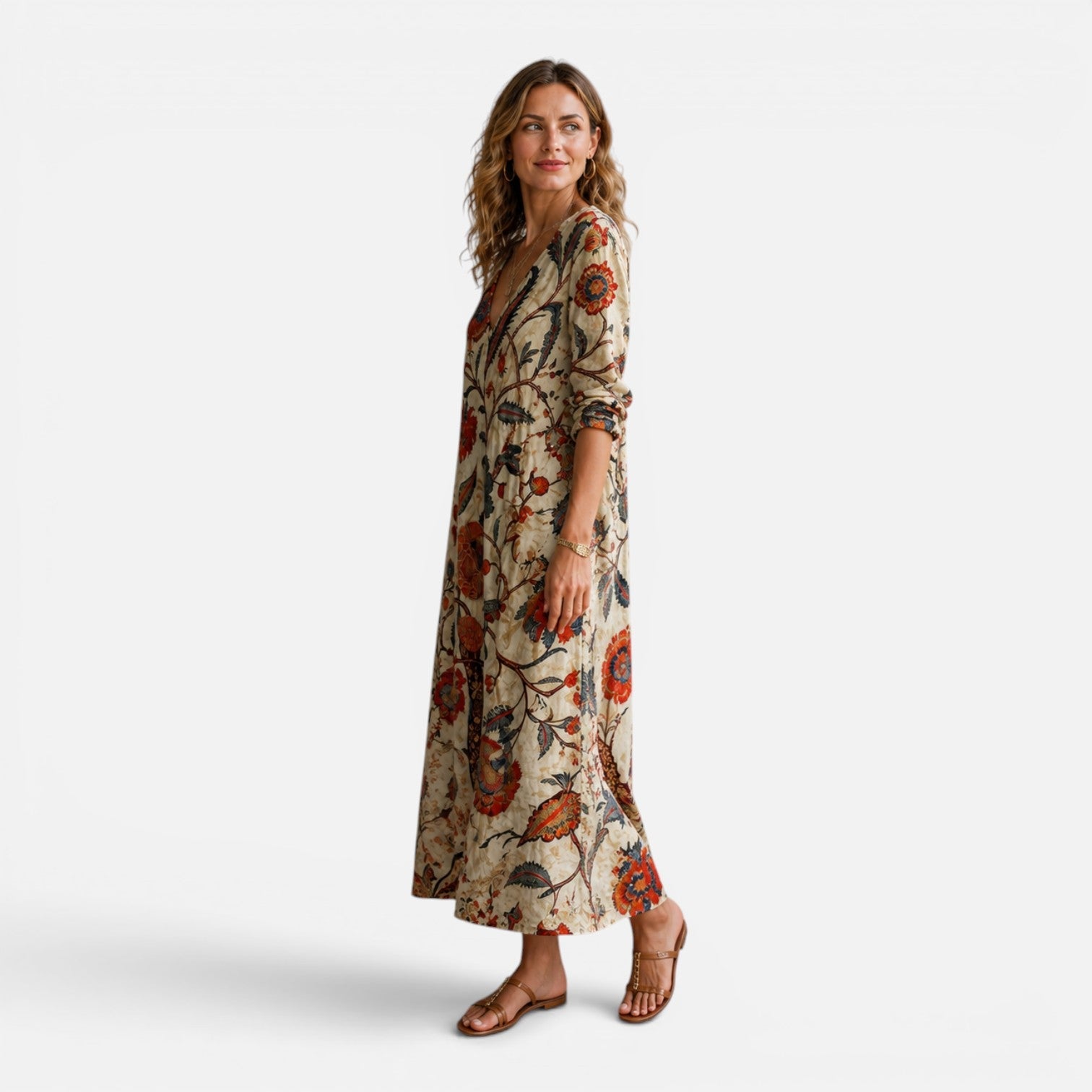Abito Lungo Donna Floreale Boho Estivo Scollo a V