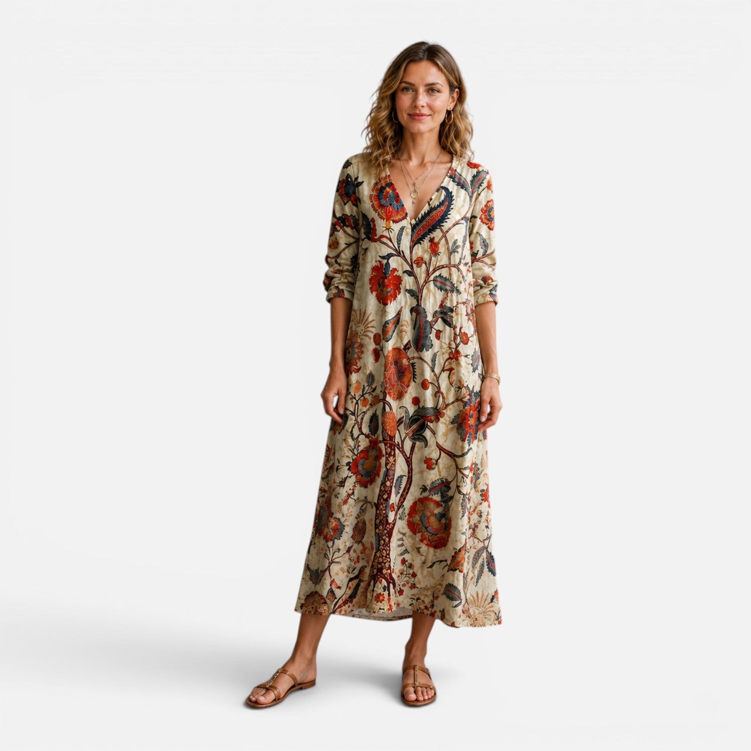 Abito Lungo Donna Floreale Boho Estivo Scollo a V