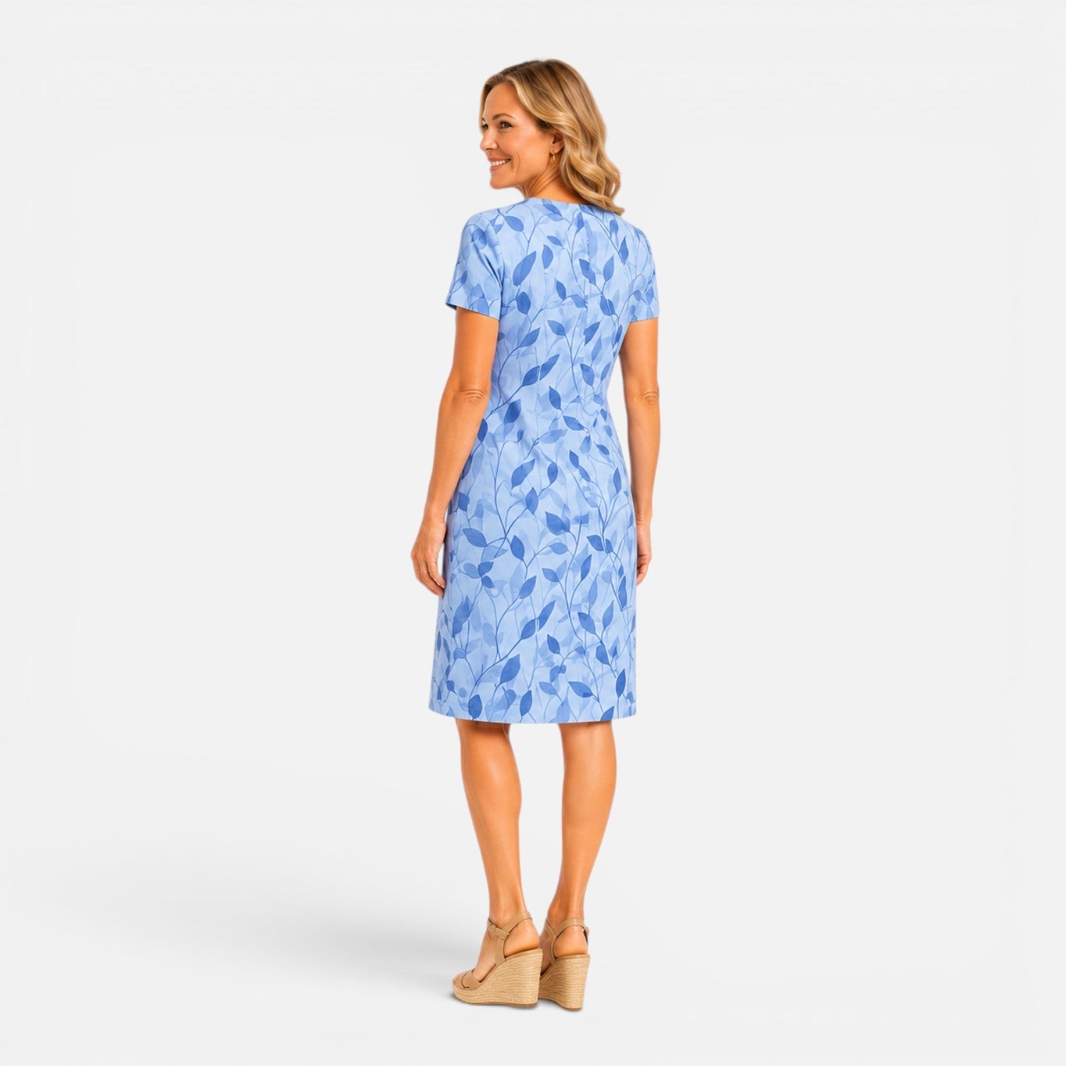 Abito Midi Donna Stampato Scollo a V Maniche Corte
