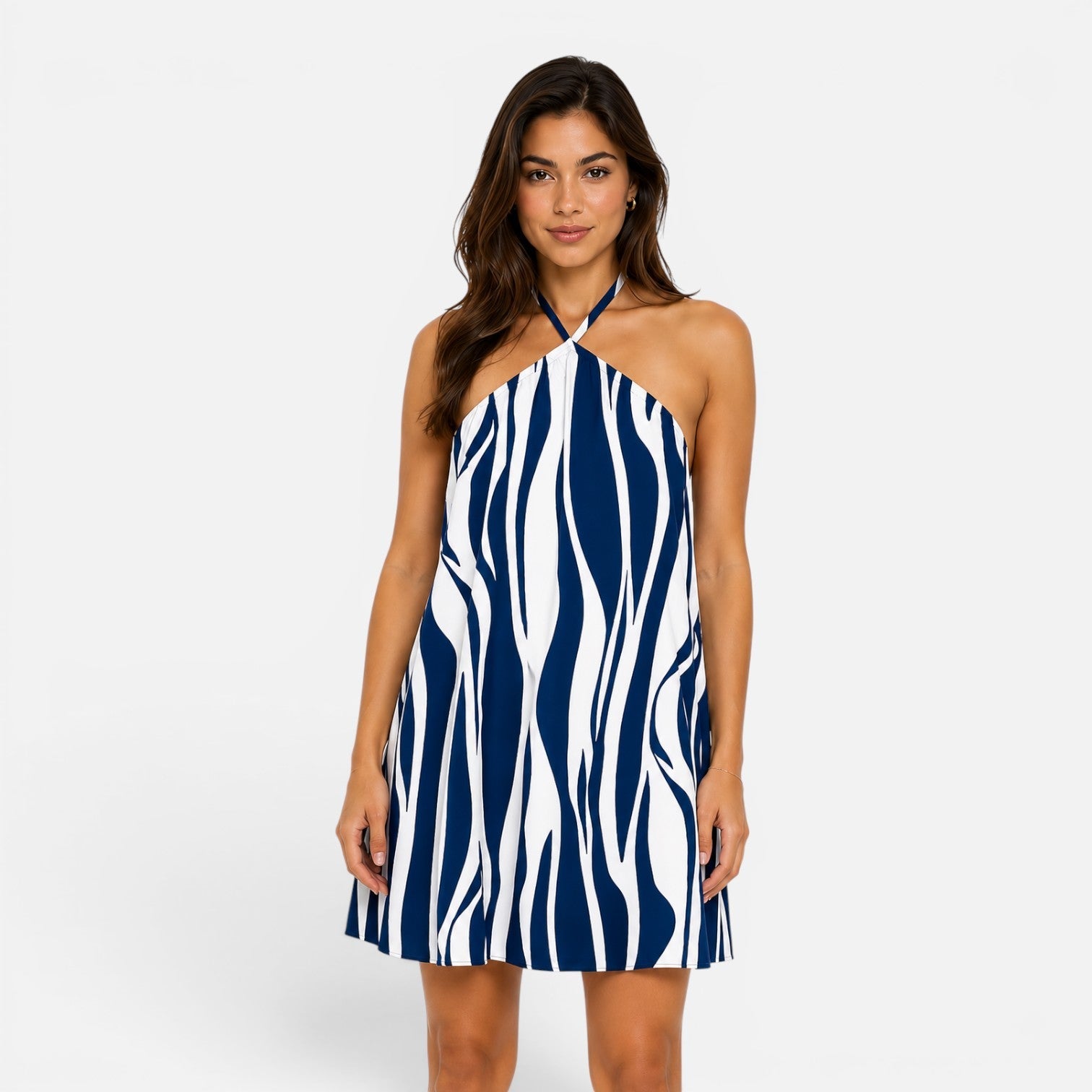 Abito Mini Donna Estivo Stampa Tropicale Collo Americana