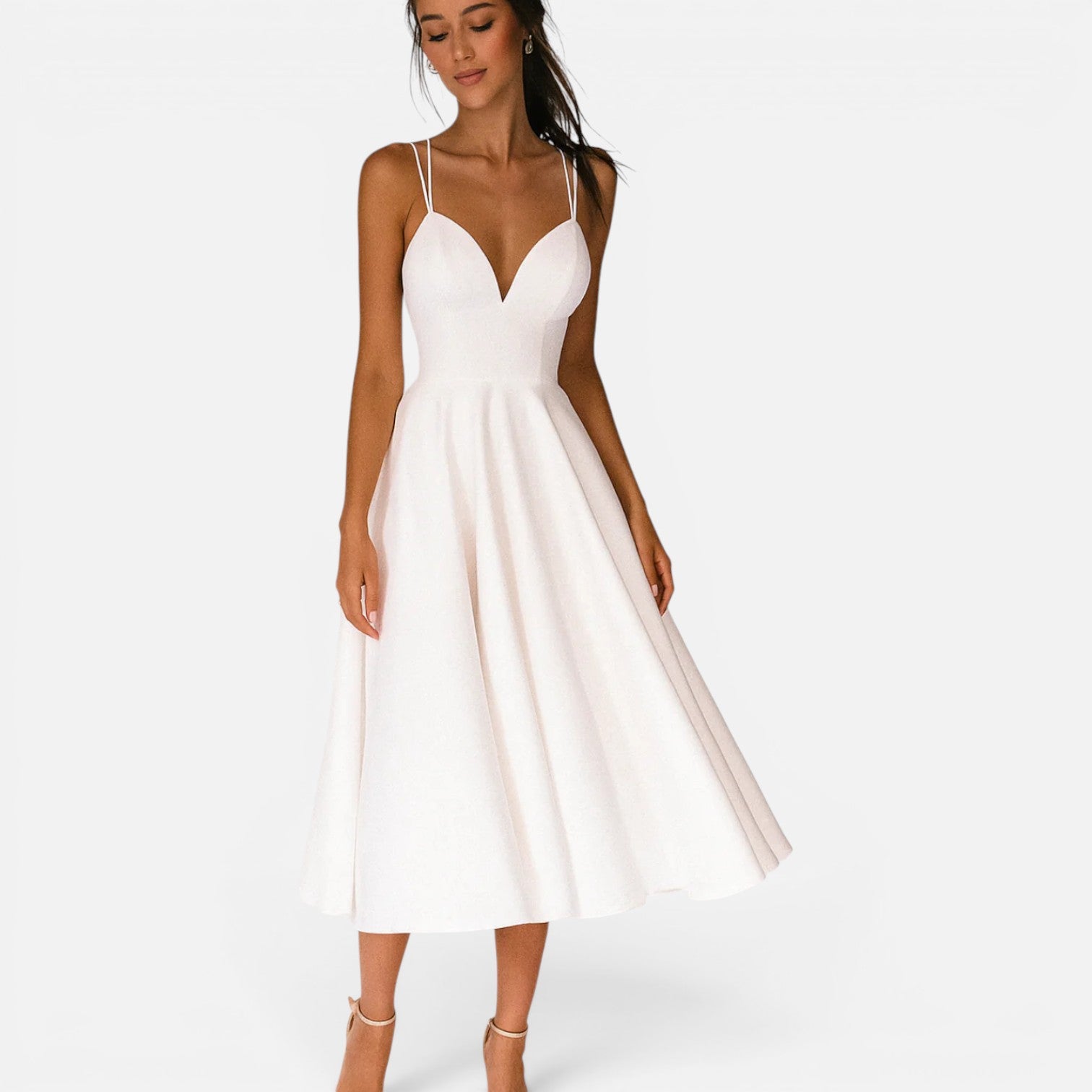 Abito Midi Donna Cerimonia Schiena Aperta Elegante