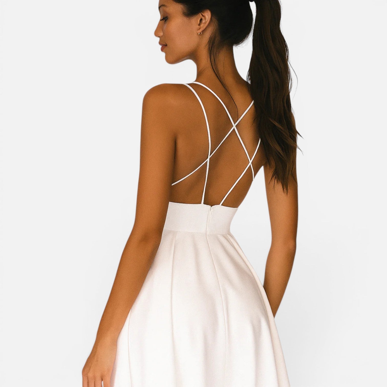 Abito Midi Donna Cerimonia Schiena Aperta Elegante