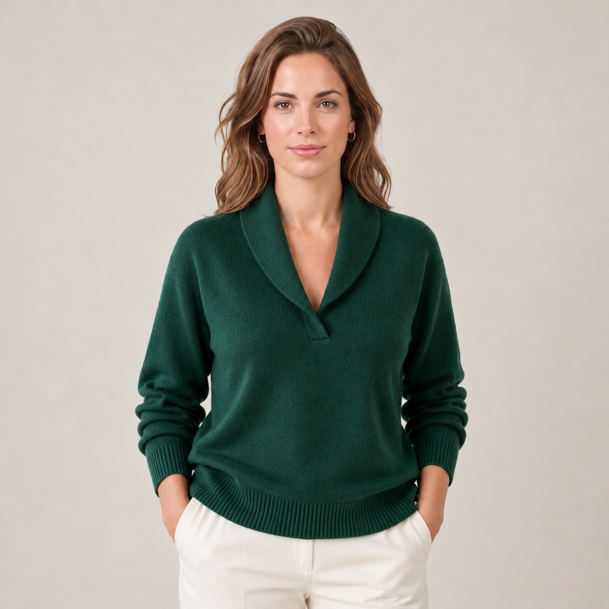 Maglione Donna Morbido con Collo a Scialle Maniche Lunghe