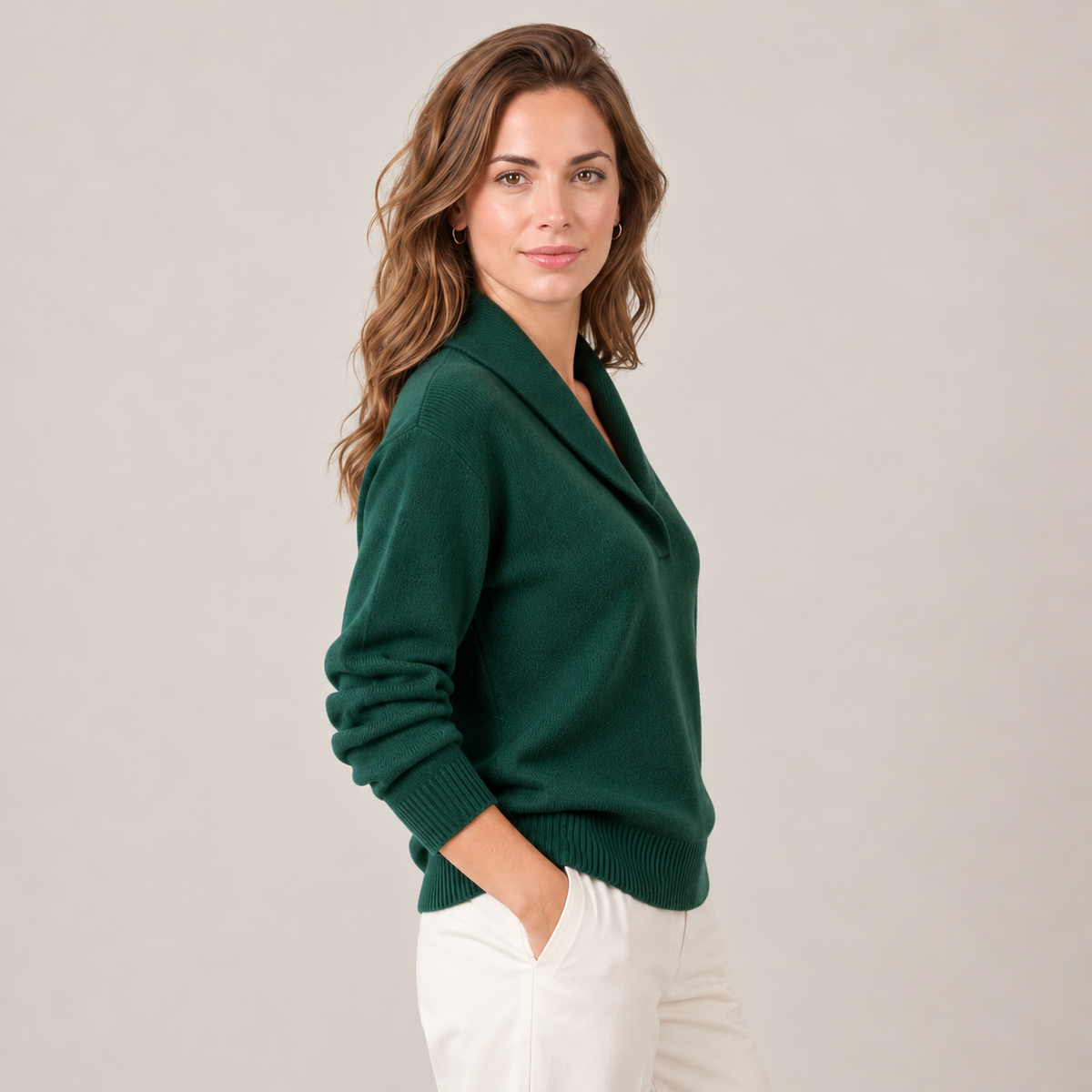 Maglione Donna Morbido con Collo a Scialle Maniche Lunghe