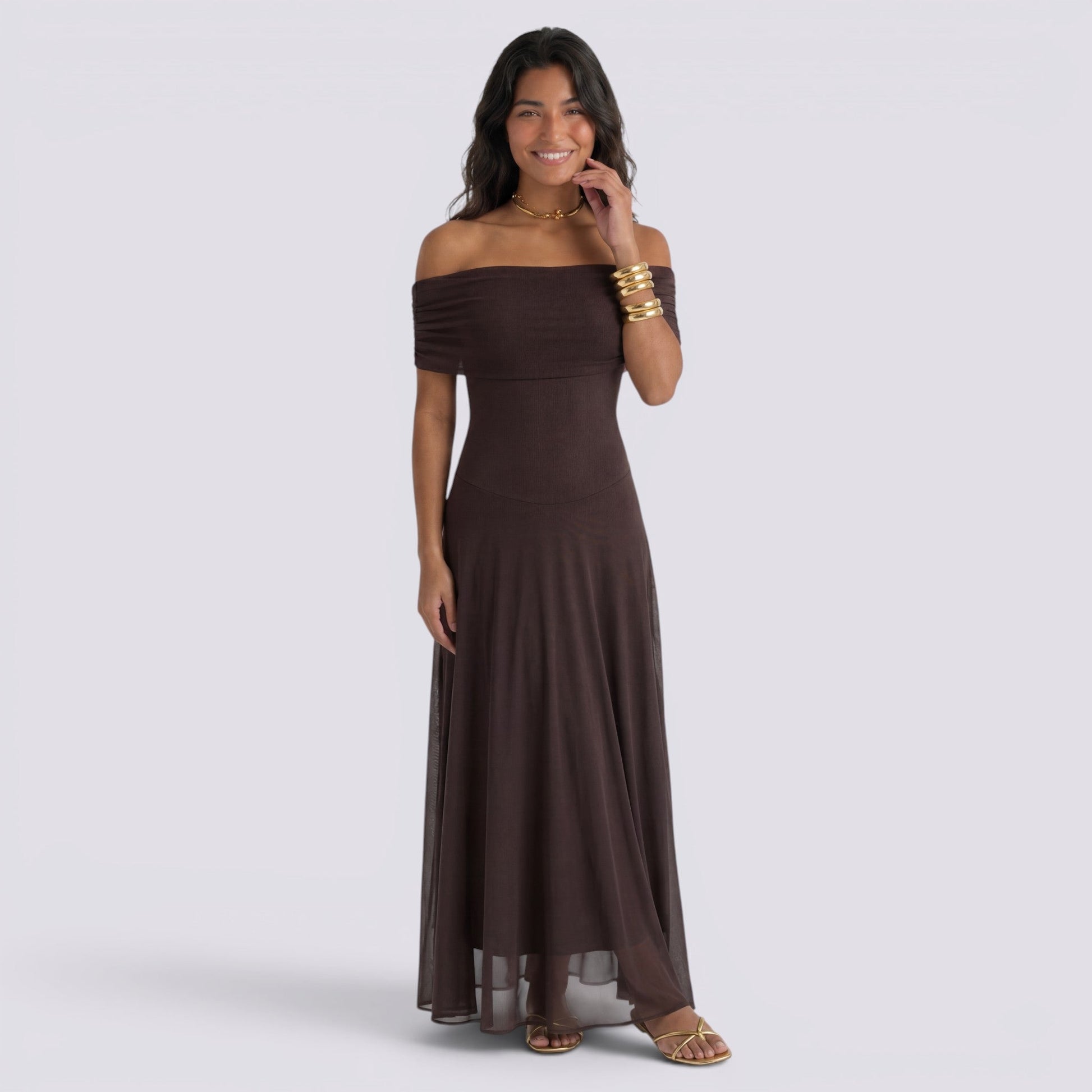 Abito Lungo Donna Estivo Spalle Scoperte Elegante