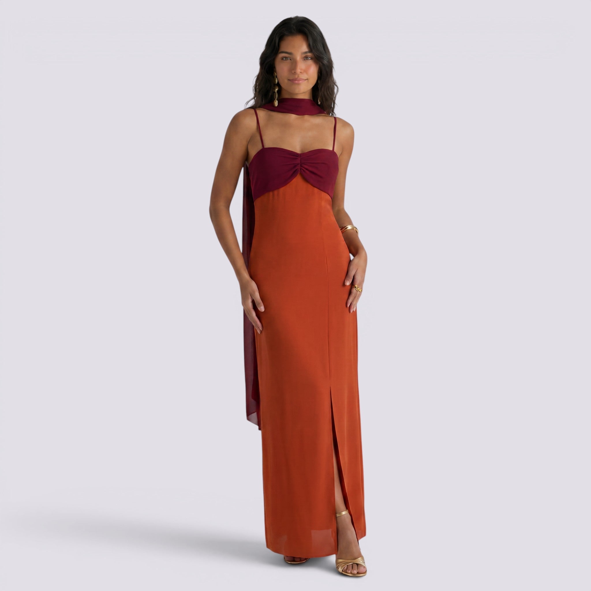 Abito Lungo Donna Elegante Boho Scollo a V da Cerimonia