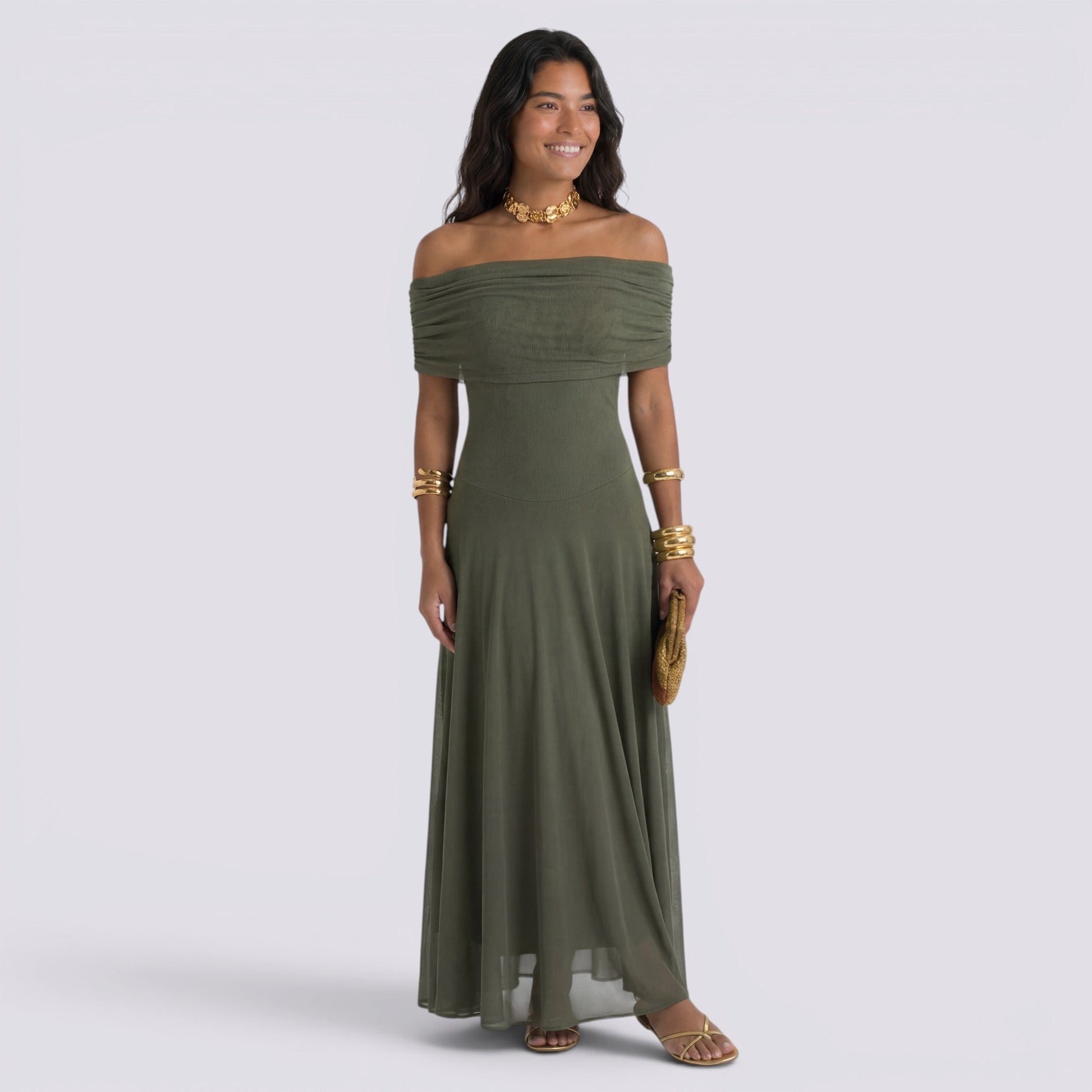 Abito Lungo Donna Estivo Spalle Scoperte Elegante