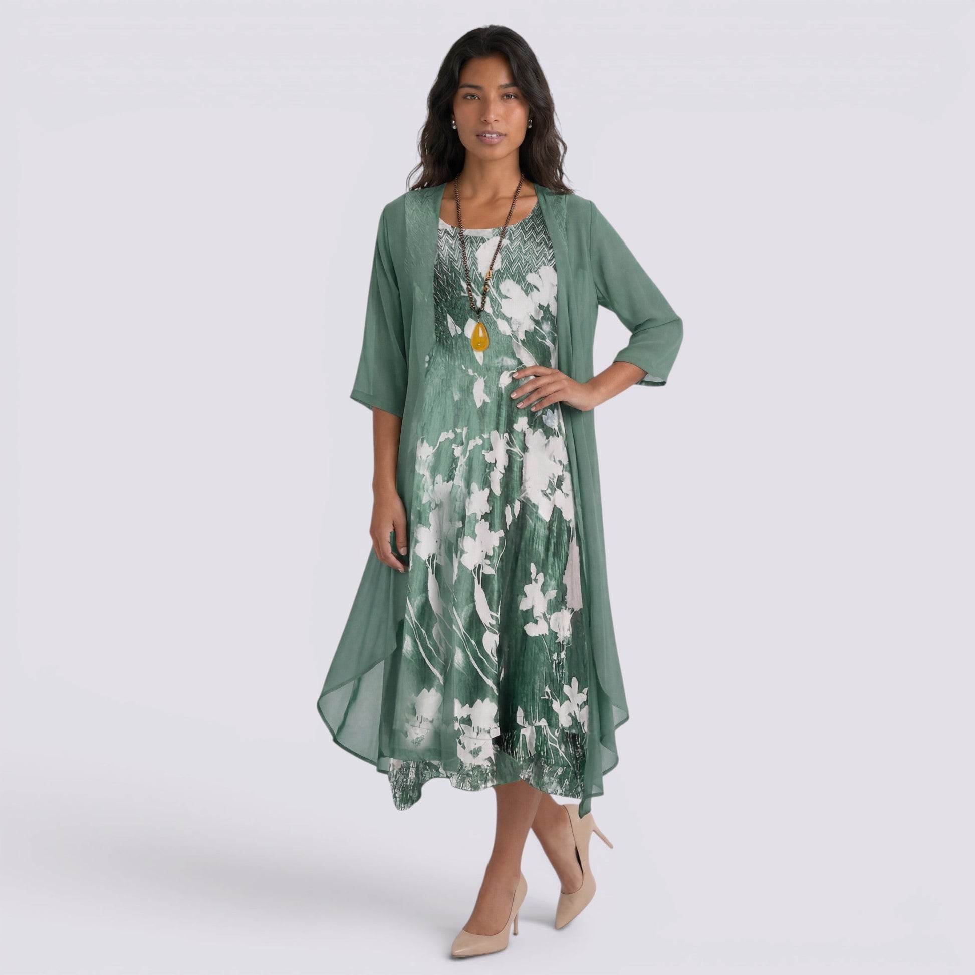 Abito Lungo Donna Estivo Due Pezzi Elegante Fluido