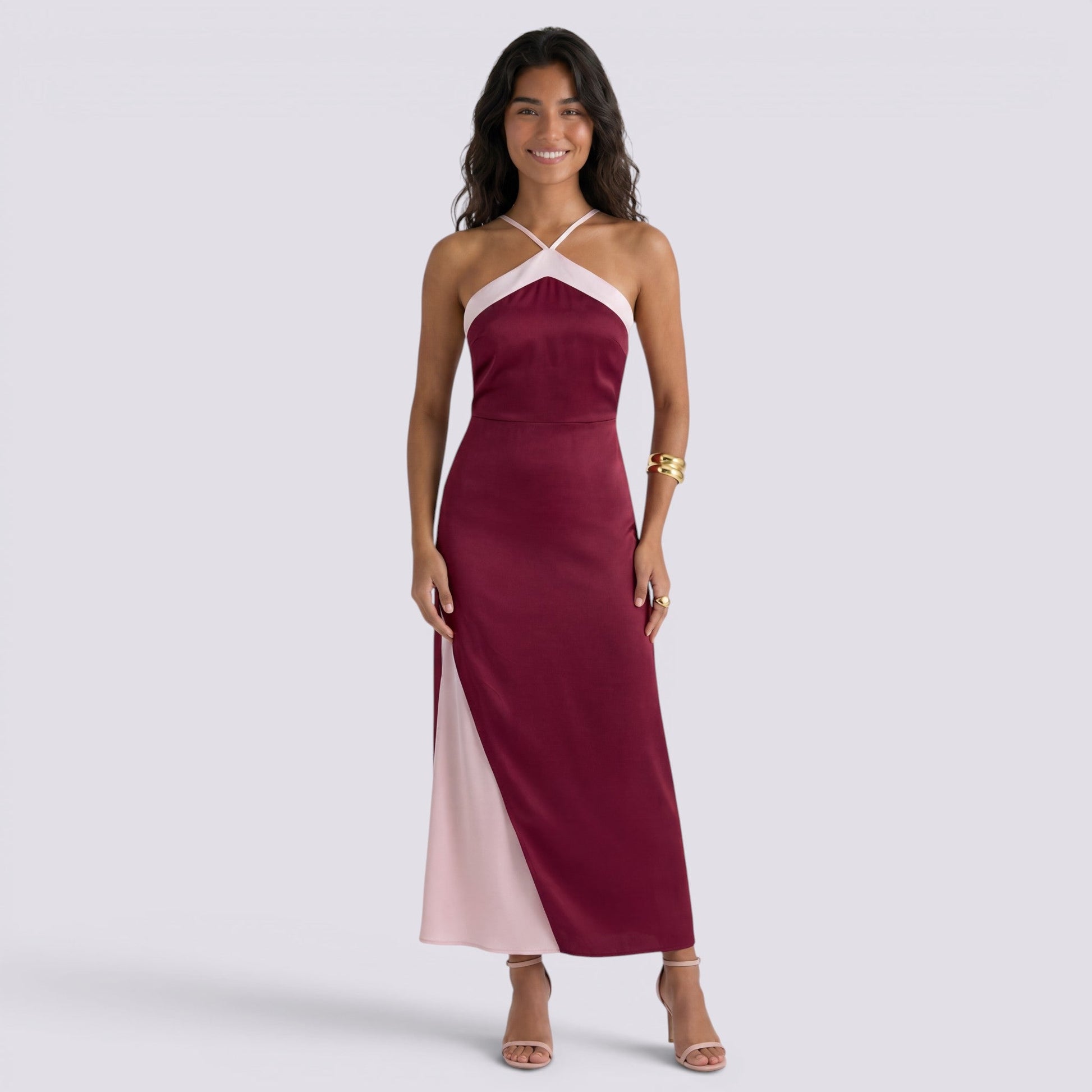 Abito Lungo Donna Elegante Boho Scollo a V da Cerimonia