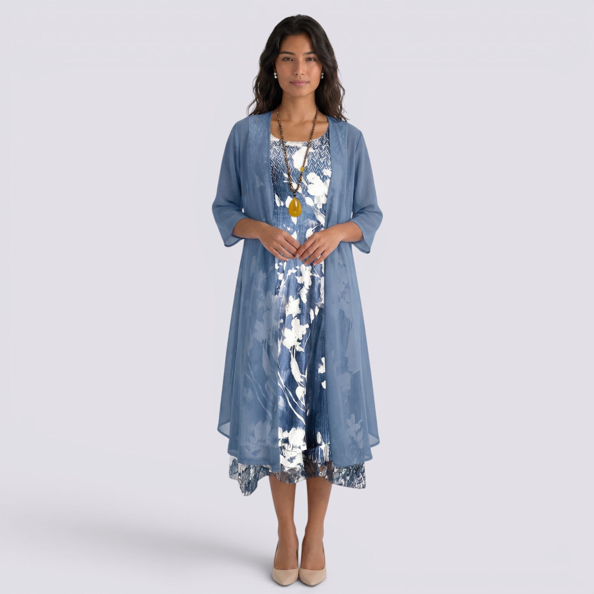 Abito Lungo Donna Estivo Due Pezzi Elegante Fluido