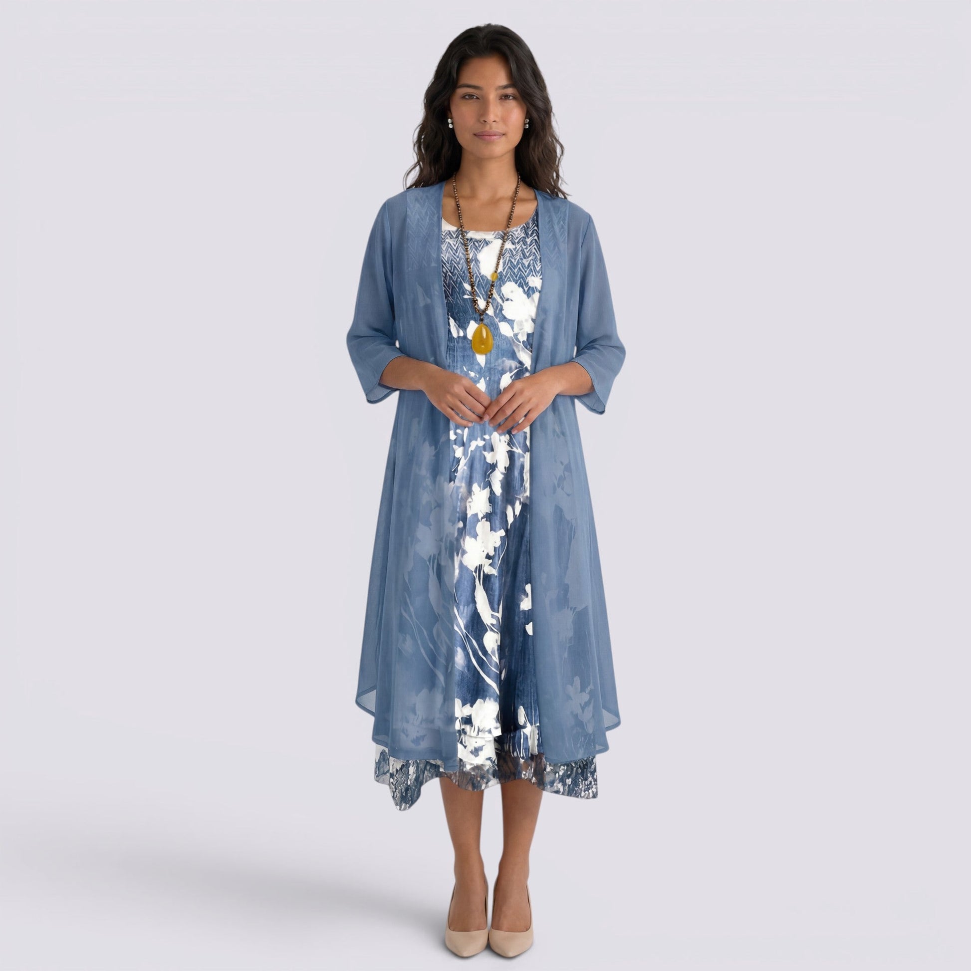 Abito Lungo Donna Estivo Due Pezzi Elegante Fluido