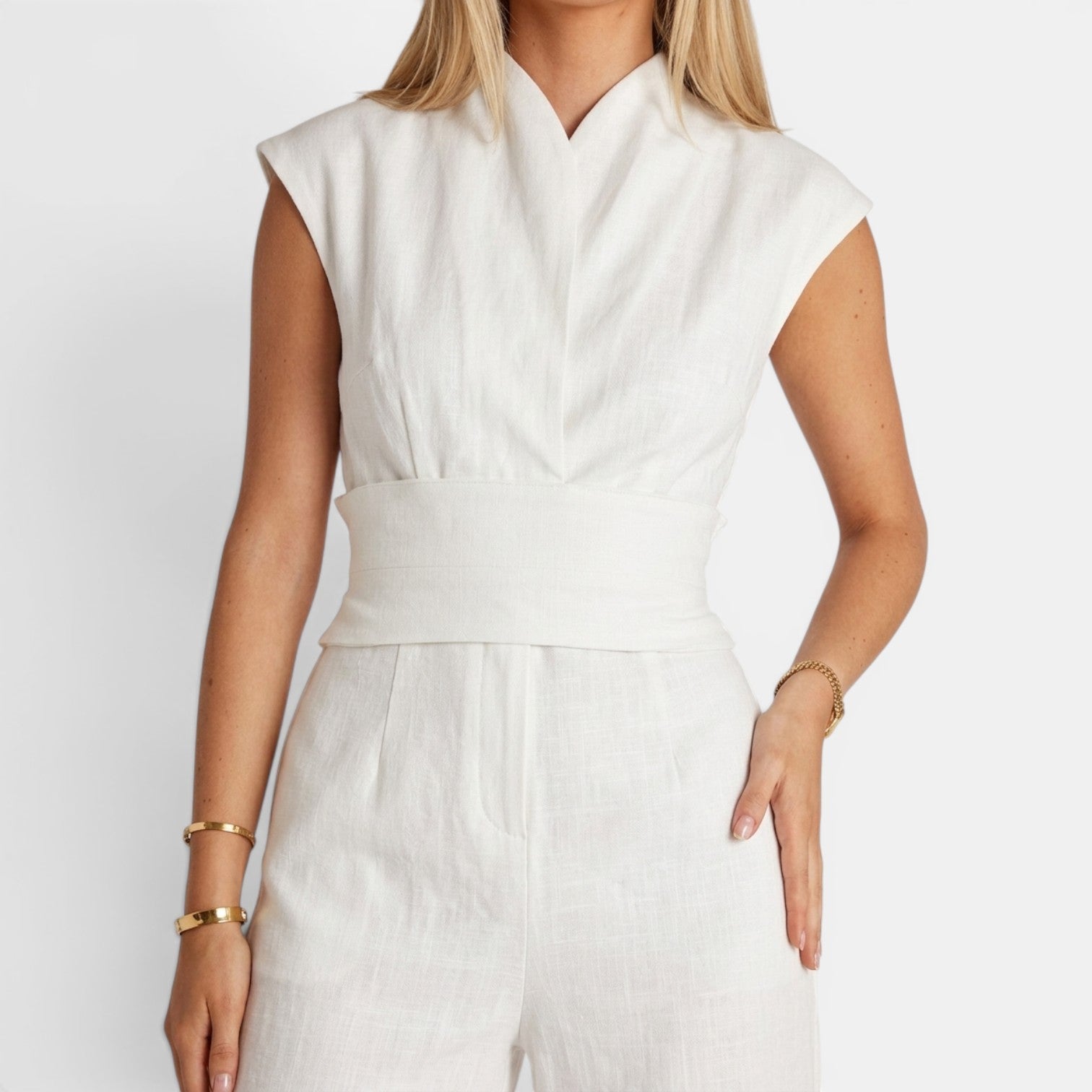 Tuta Donna Elegante Scollo a V Drappeggio Fluido