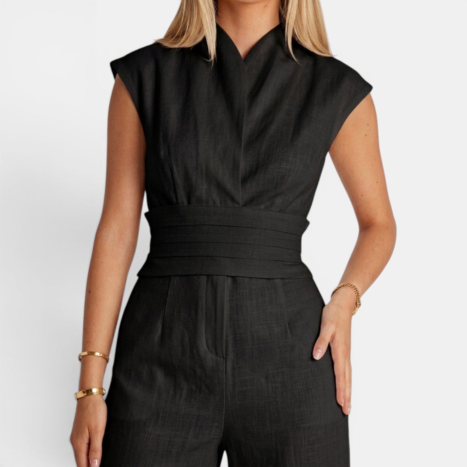Tuta Donna Elegante Scollo a V Drappeggio Fluido