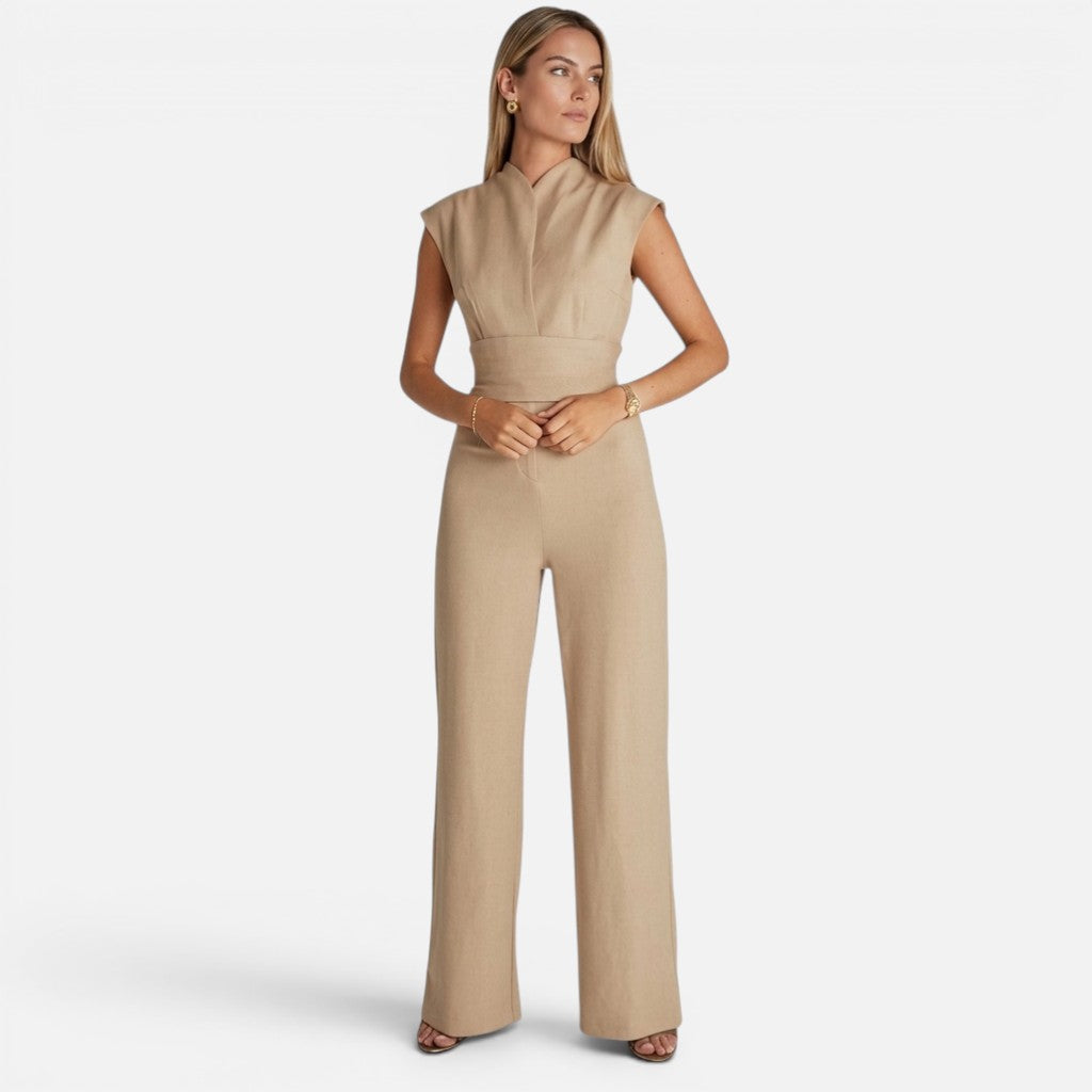 Tuta Donna Elegante Scollo a V Drappeggio Fluido