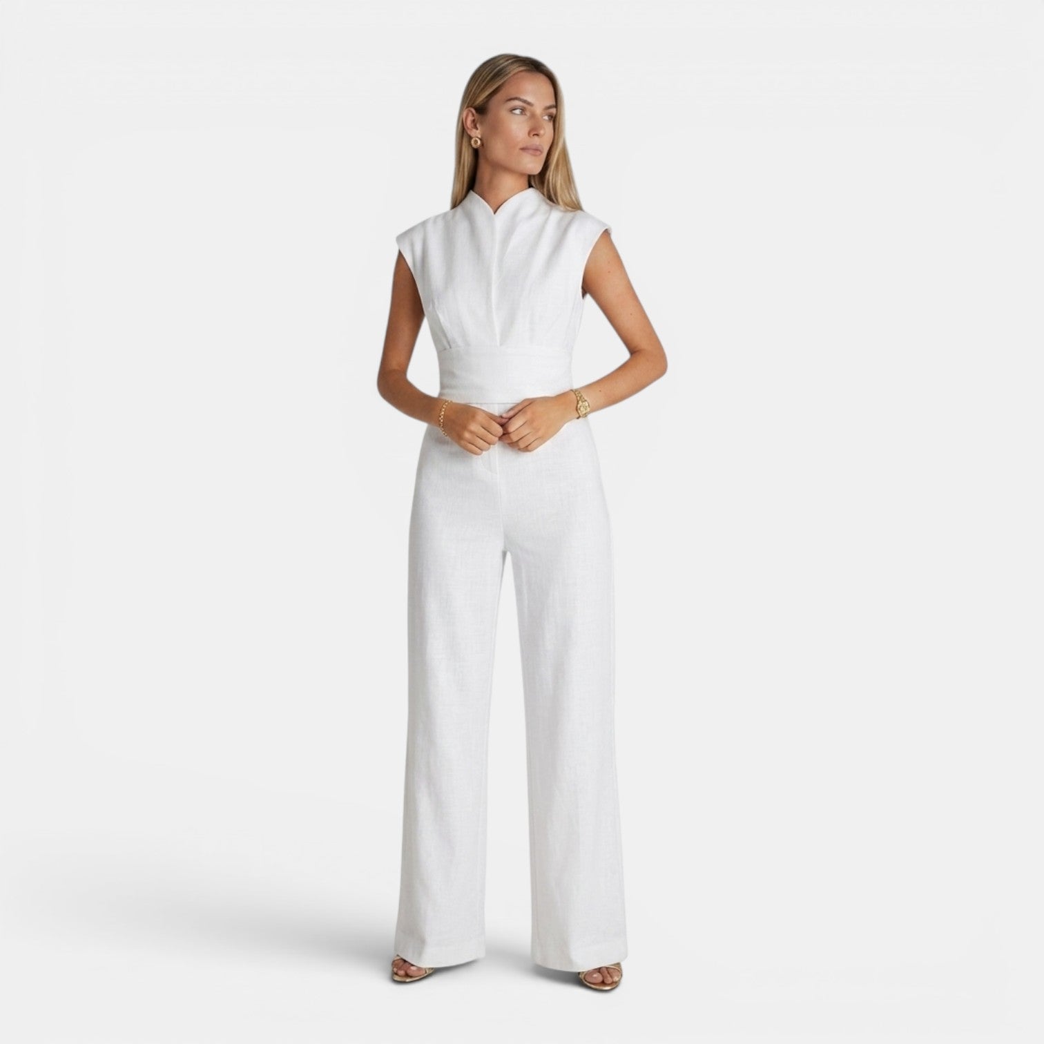 Tuta Donna Elegante Scollo a V Drappeggio Fluido