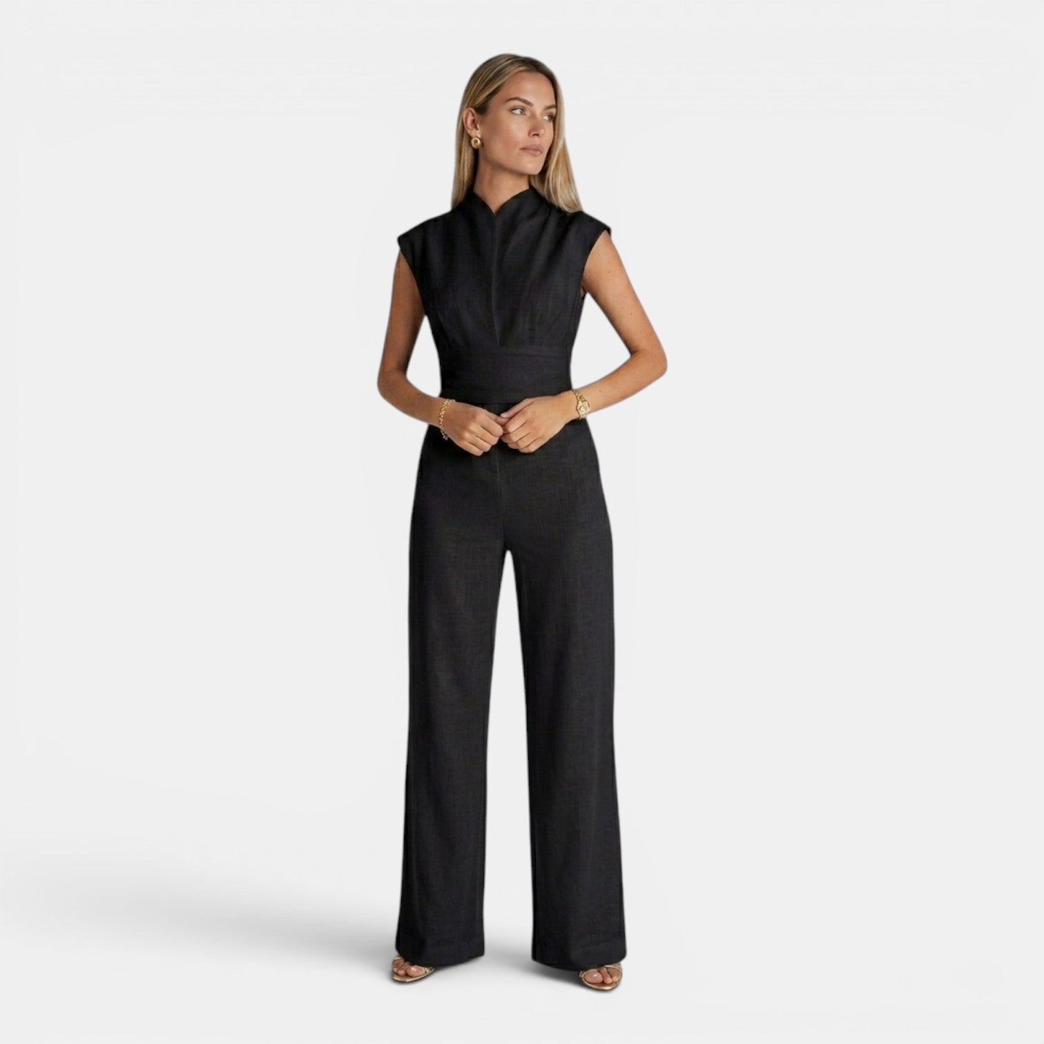 Tuta Donna Elegante Scollo a V Drappeggio Fluido