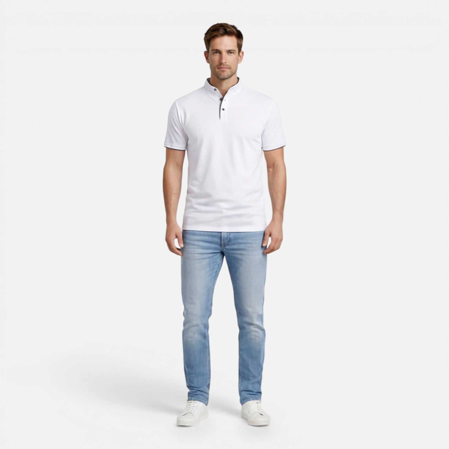 Maglia Henley Uomo Manica Corta Cotone Slim Fit Casual