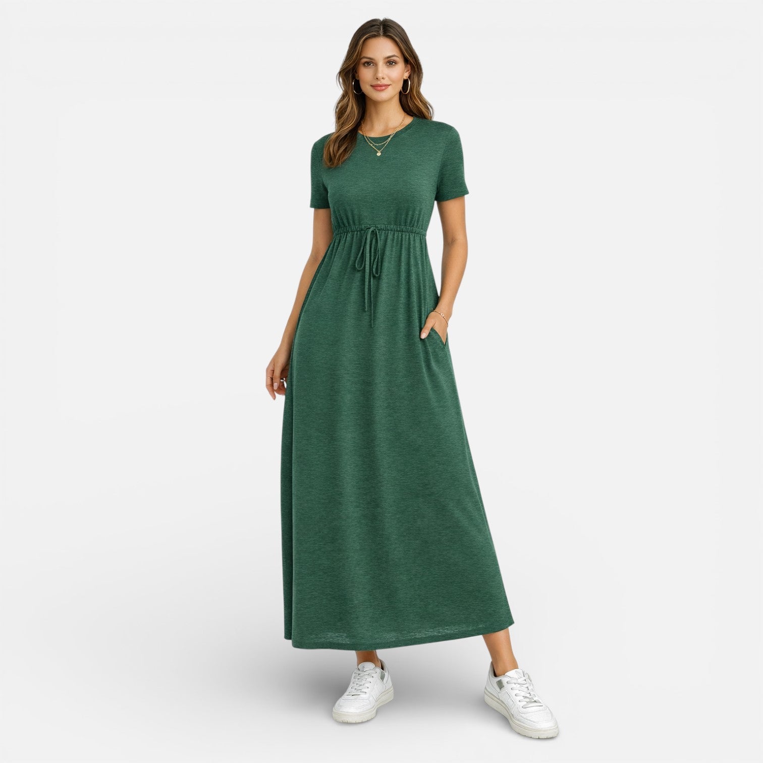 Abito Lungo Donna in Cotone Manica Corta Estivo Classico