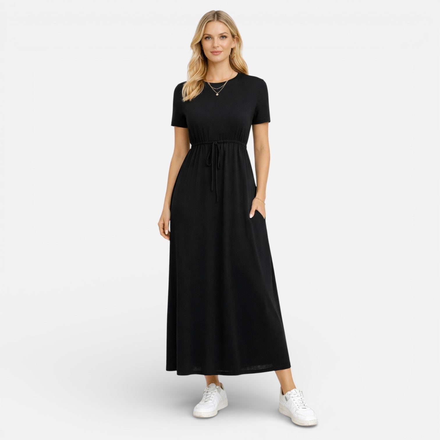 Abito Lungo Donna in Cotone Manica Corta Estivo Classico