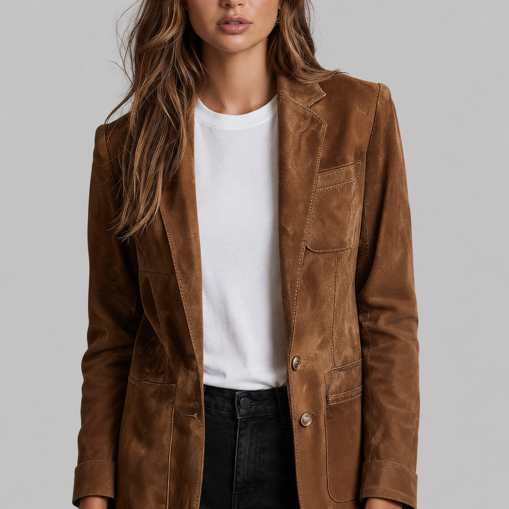 Giacca Donna Effetto Camoscio Sartoriale con Revers Aderente