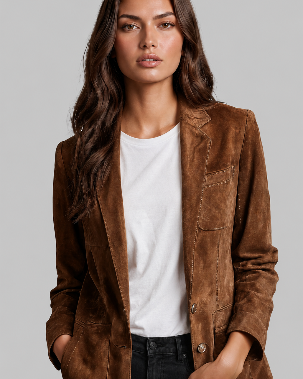 Giacca Donna Effetto Camoscio Sartoriale con Revers Aderente