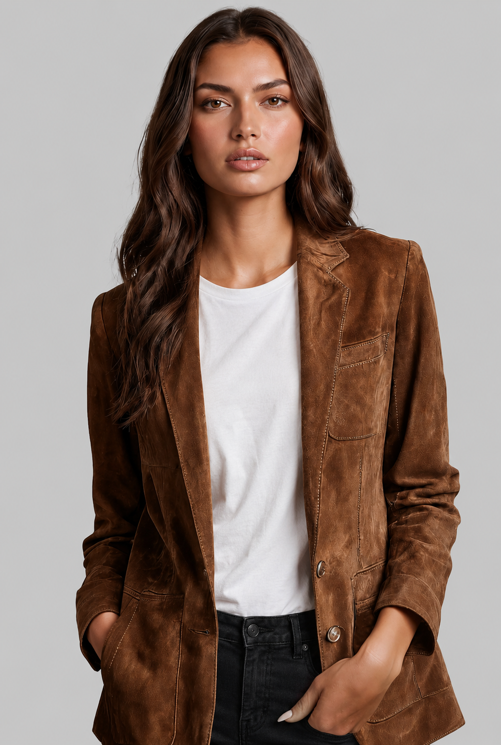 Giacca Donna Effetto Camoscio Sartoriale con Revers Aderente