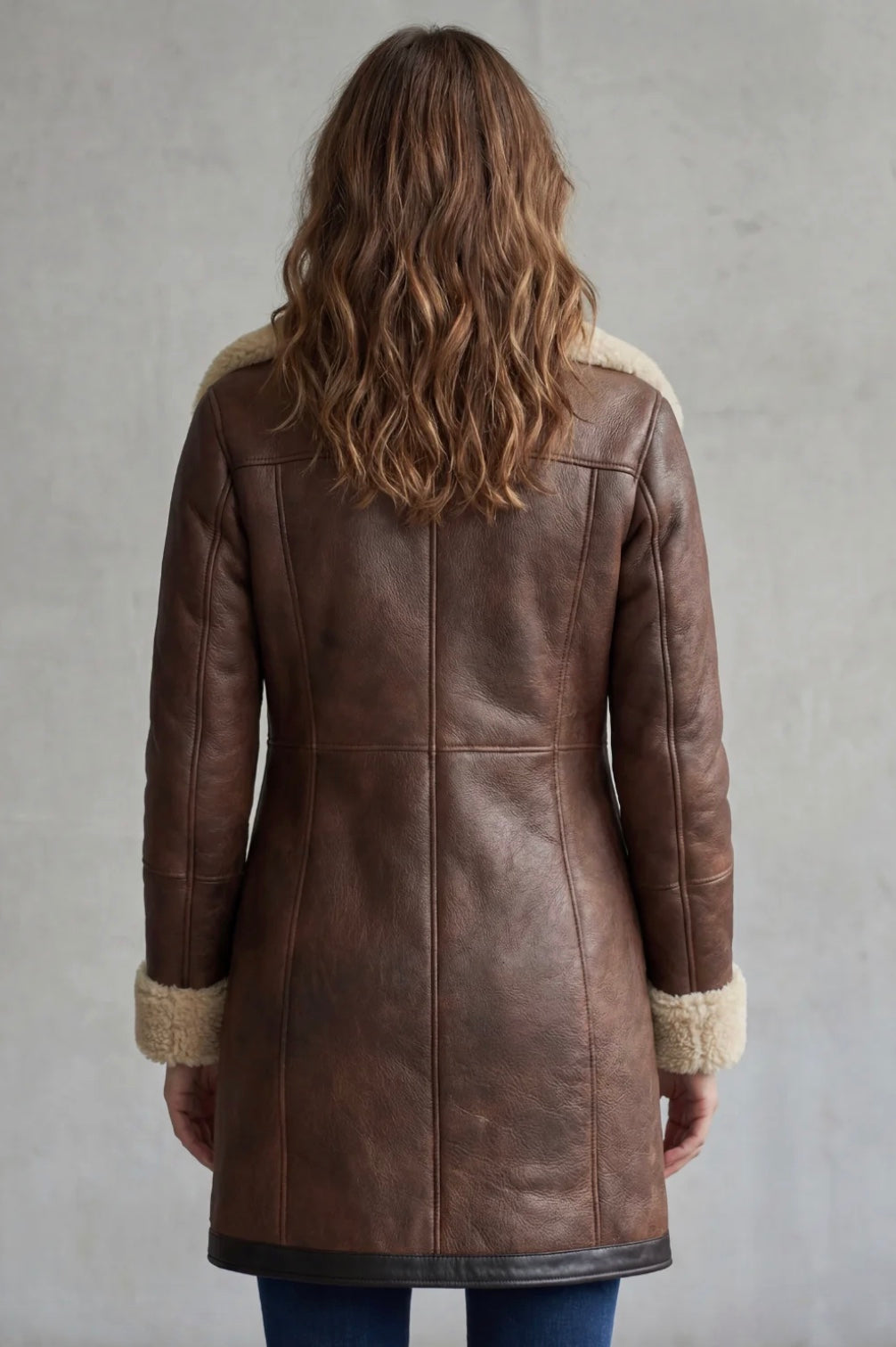 Cappotto Donna in Pelle con Fodera in Shearling Elegante Marrone