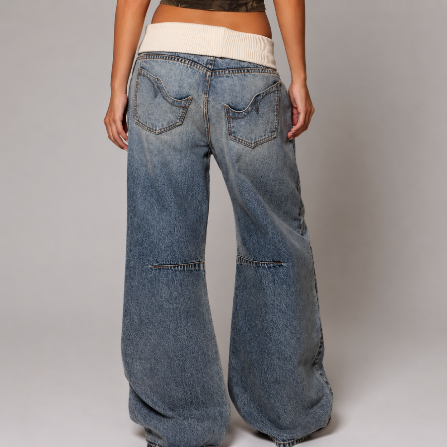 Jeans Donna a Gamba Ampia Moderni Vita Regolare