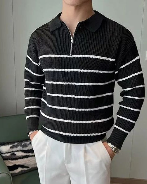 Aurazio Maglione a righe con mezza zip da uomo