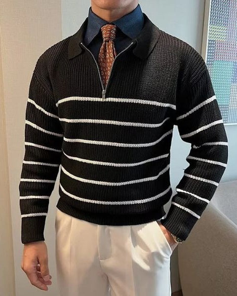 Aurazio Maglione a righe con mezza zip da uomo