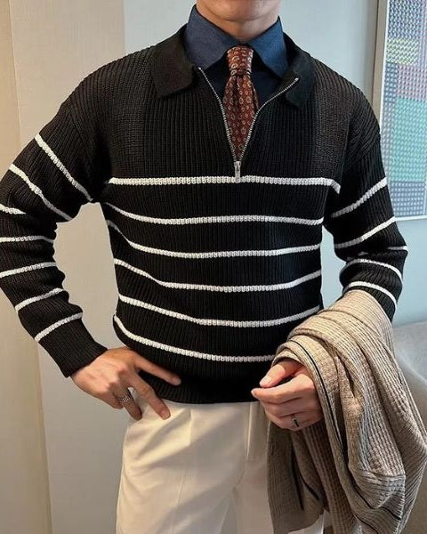 Aurazio Maglione a righe con mezza zip da uomo