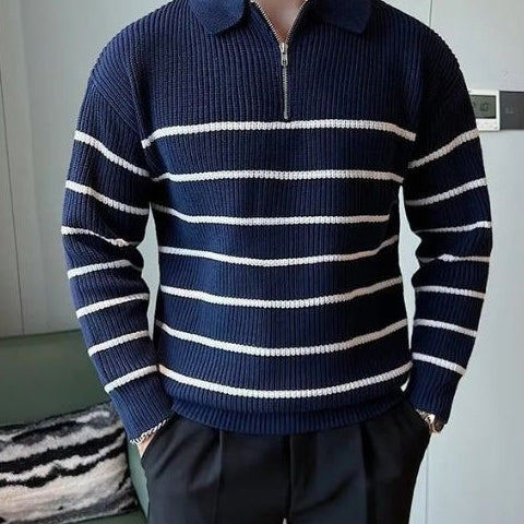 Aurazio Maglione a righe con mezza zip da uomo