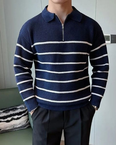 Aurazio Maglione a righe con mezza zip da uomo