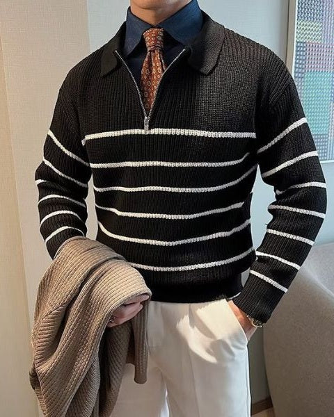 Aurazio Maglione a righe con mezza zip da uomo