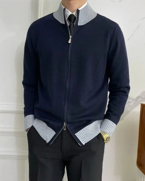Aurazio Maglione con zip da uomo in maglia fine
