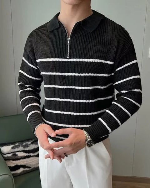 Aurazio Maglione a righe con mezza zip da uomo