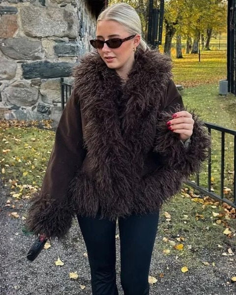 Cappotto Donna Invernale Oversize in Pelliccia Sintetica Vintage